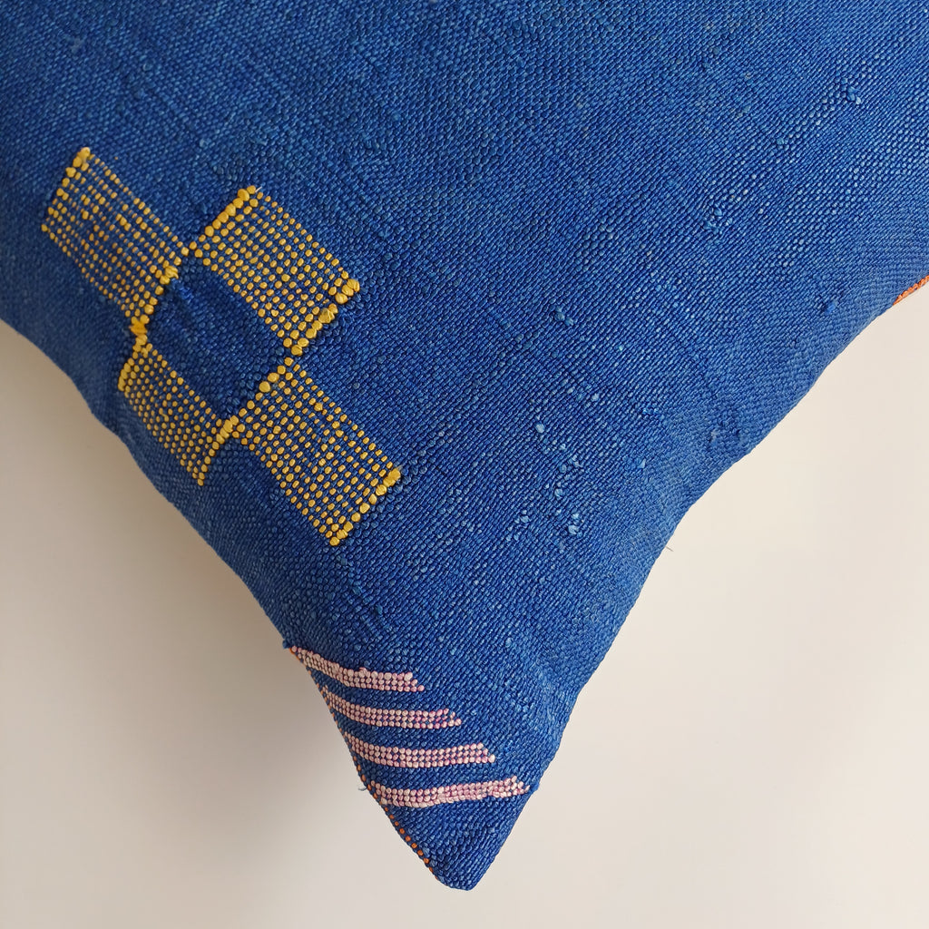 Moroccan Handmade Royal Blue Cactus Silk Cushion Cover 20''x20'' / 50x50 CM