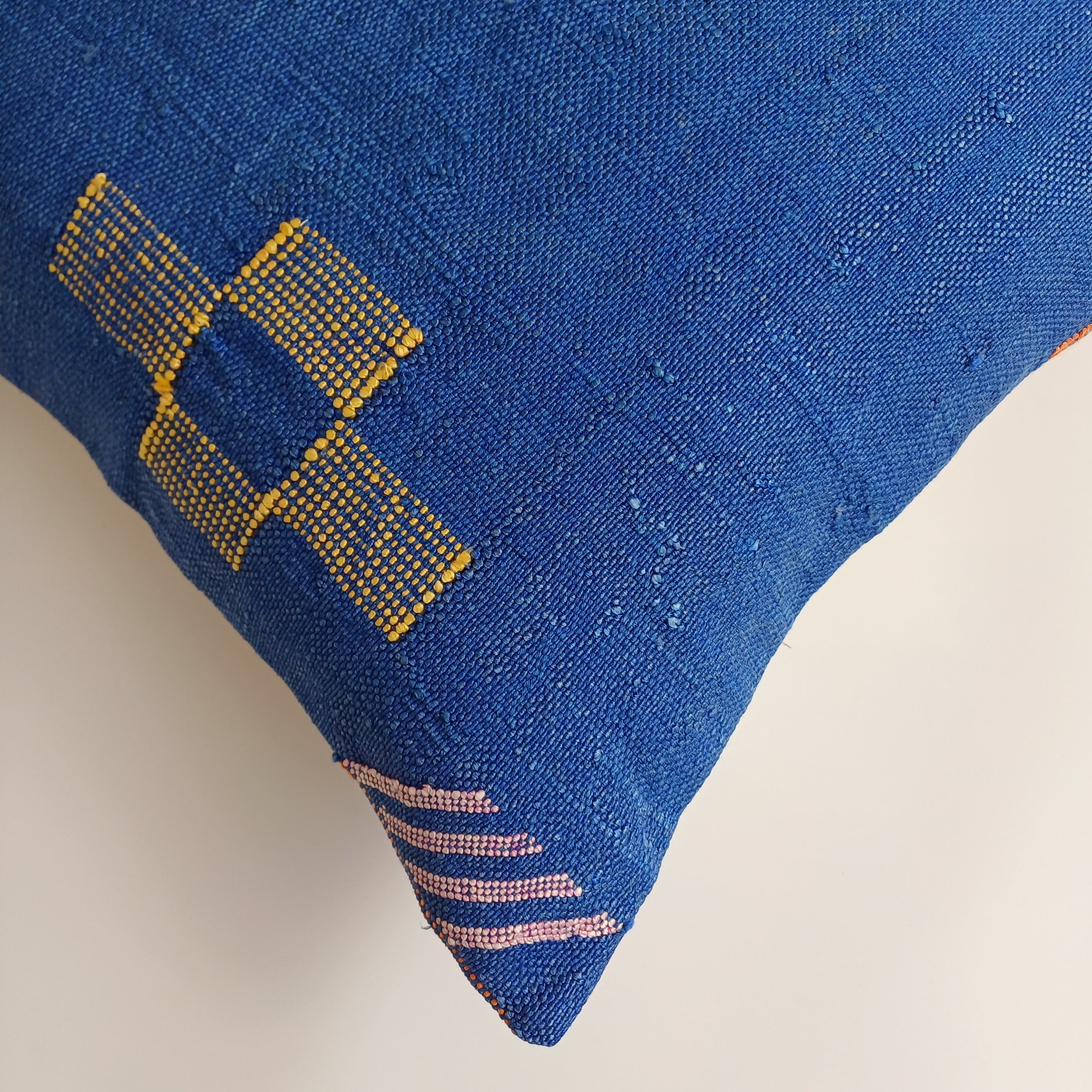 Moroccan Handmade Royal Blue Cactus Silk Cushion Cover 20''x20'' / 50x50 CM