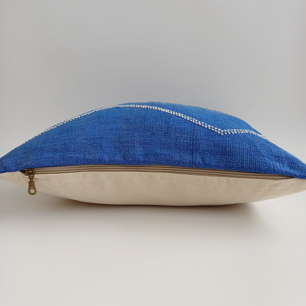 Moroccan Handmade Royal Blue Cactus Silk Cushion Cover 20''x20'' / 50x50 CM