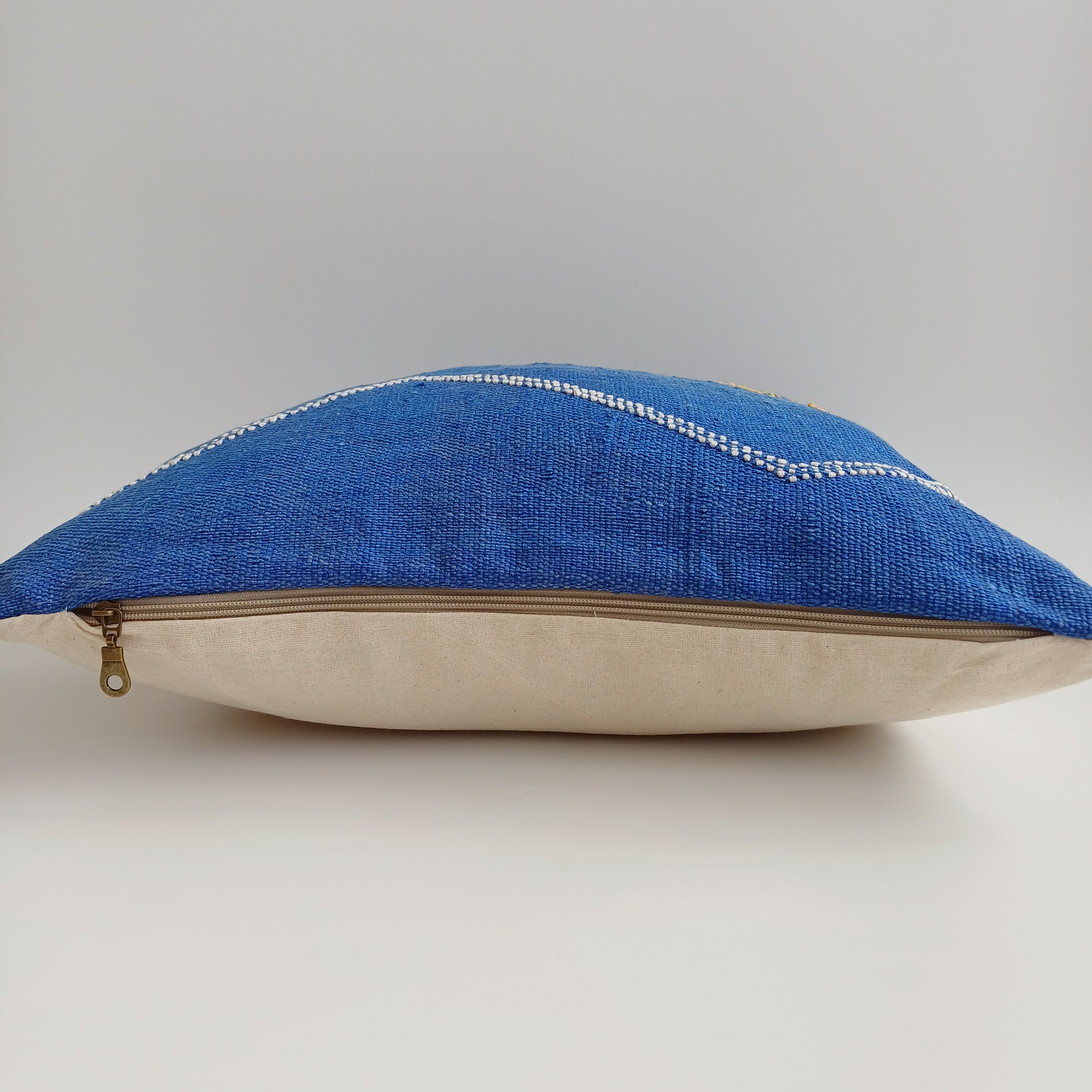 Moroccan Handmade Royal Blue Cactus Silk Cushion Cover 20''x20'' / 50x50 CM