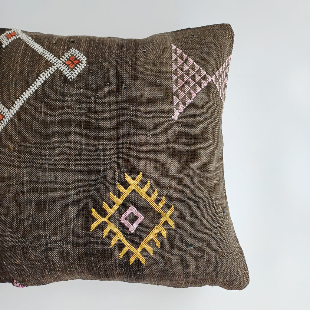 Moroccan Handmade Charcoal Brown Cactus Silk Cushion Cover 20''x20'' / 50x50 CM