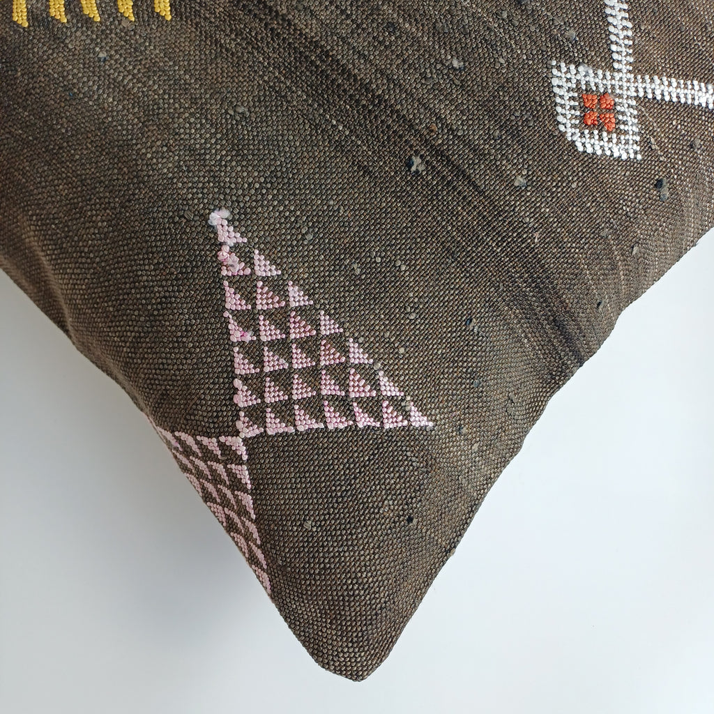 Moroccan Handmade Charcoal Brown Cactus Silk Cushion Cover 20''x20'' / 50x50 CM