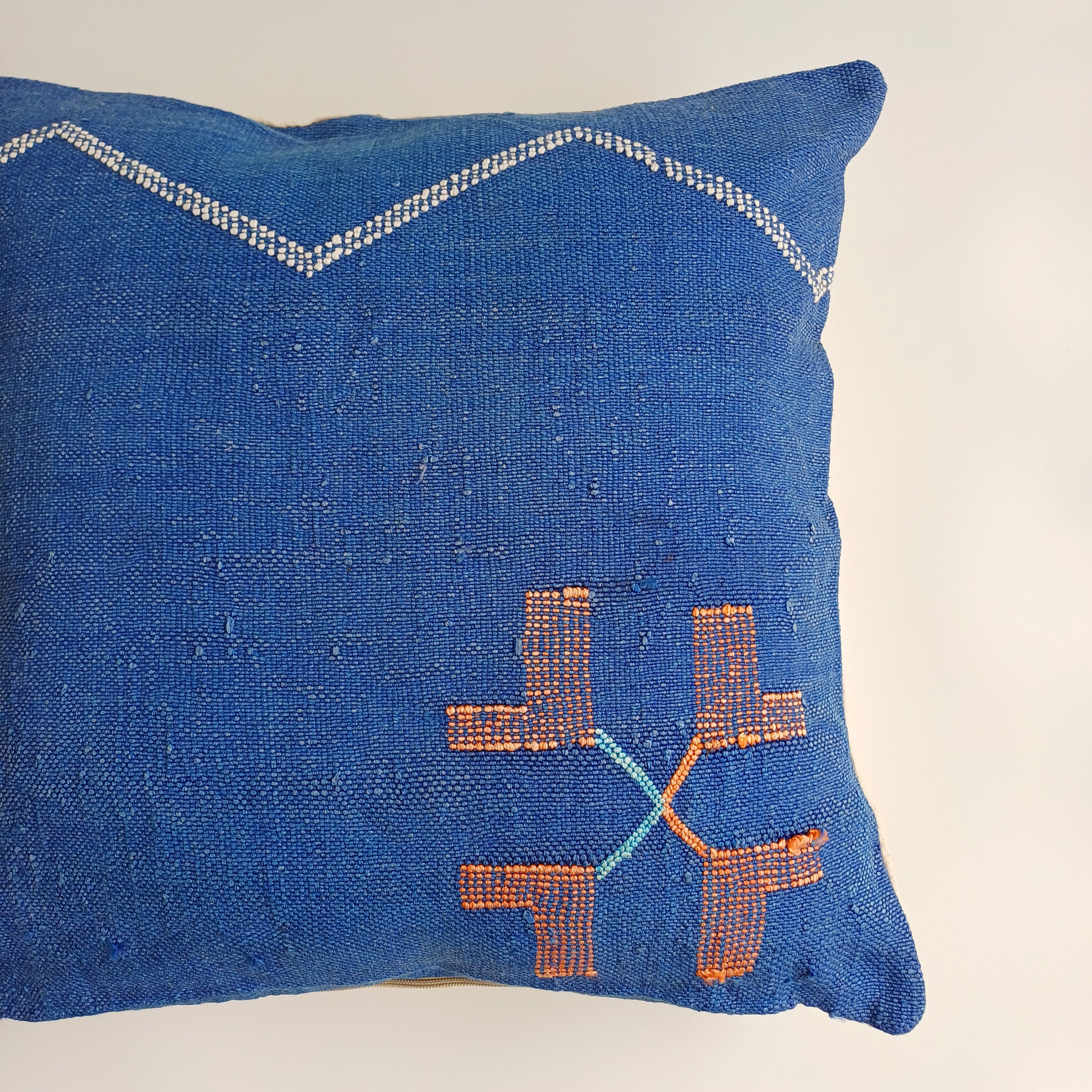 Moroccan Handmade Royal Blue Cactus Silk Cushion Cover 20''x20'' / 50x50 CM