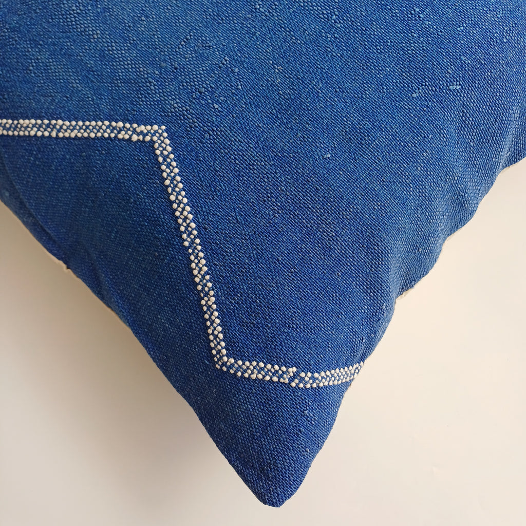Moroccan Handmade Royal Blue Cactus Silk Cushion Cover 20''x20'' / 50x50 CM