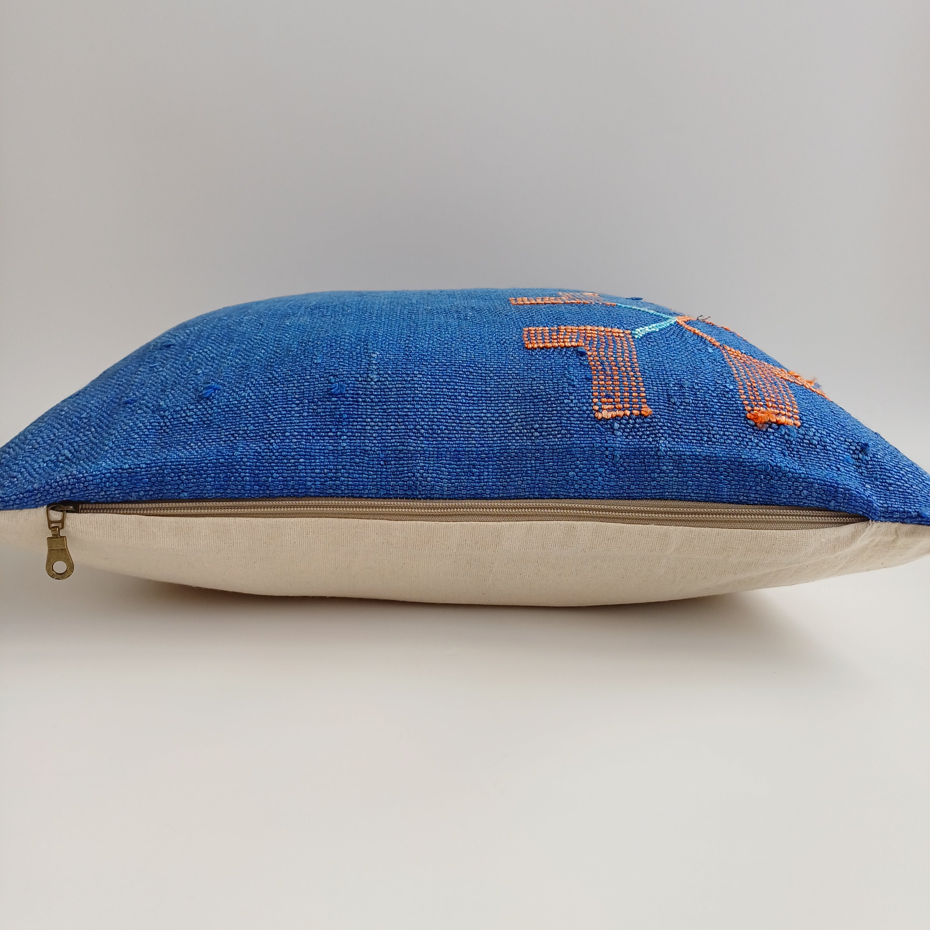 Moroccan Handmade Royal Blue Cactus Silk Cushion Cover 20''x20'' / 50x50 CM