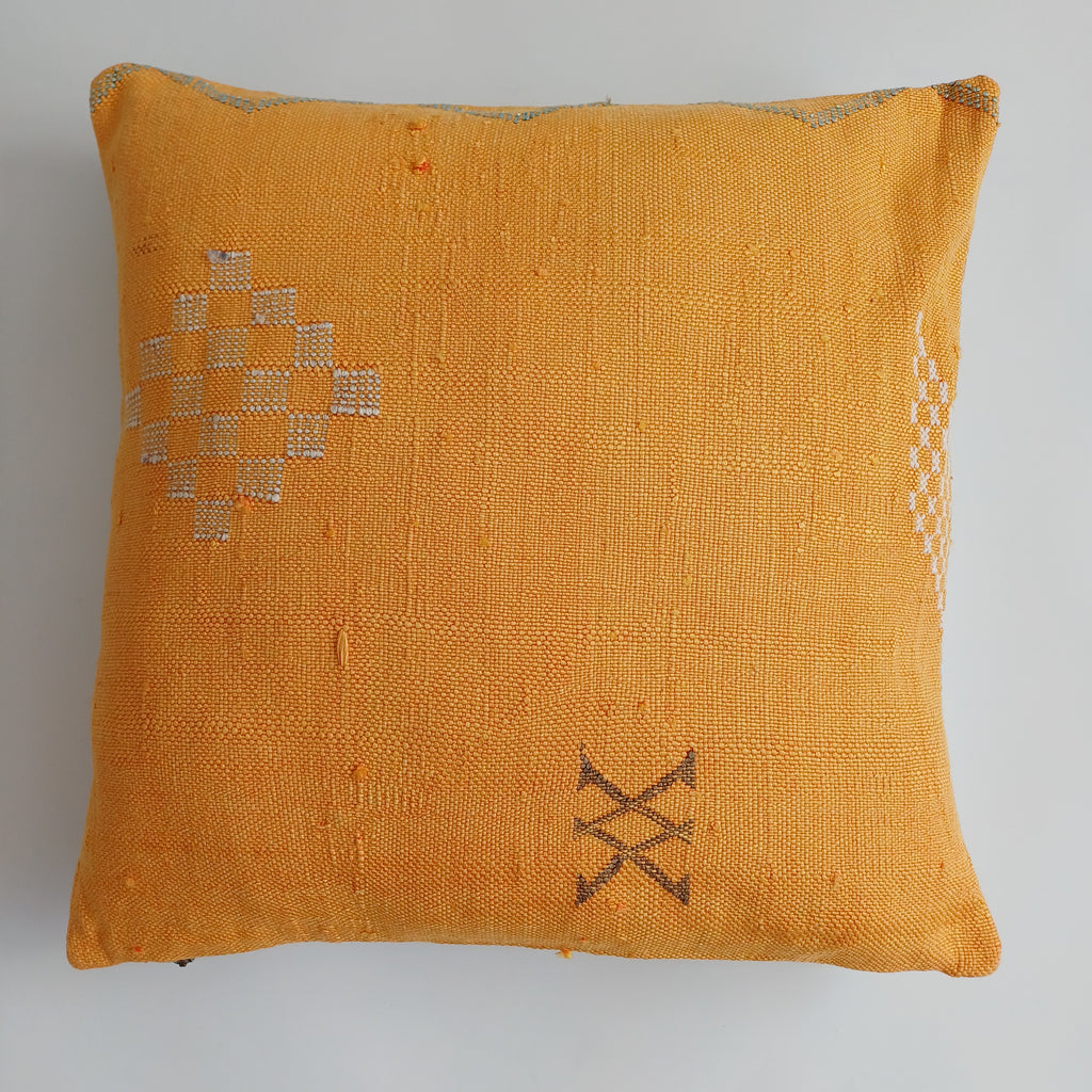Moroccan Handmade Sunset Orange Cactus Silk Cushion Cover 20''x20'' / 50x50 CM