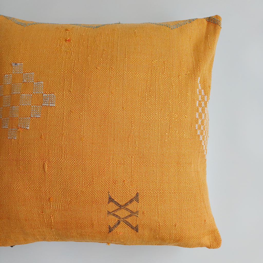 Moroccan Handmade Sunset Orange Cactus Silk Cushion Cover 20''x20'' / 50x50 CM