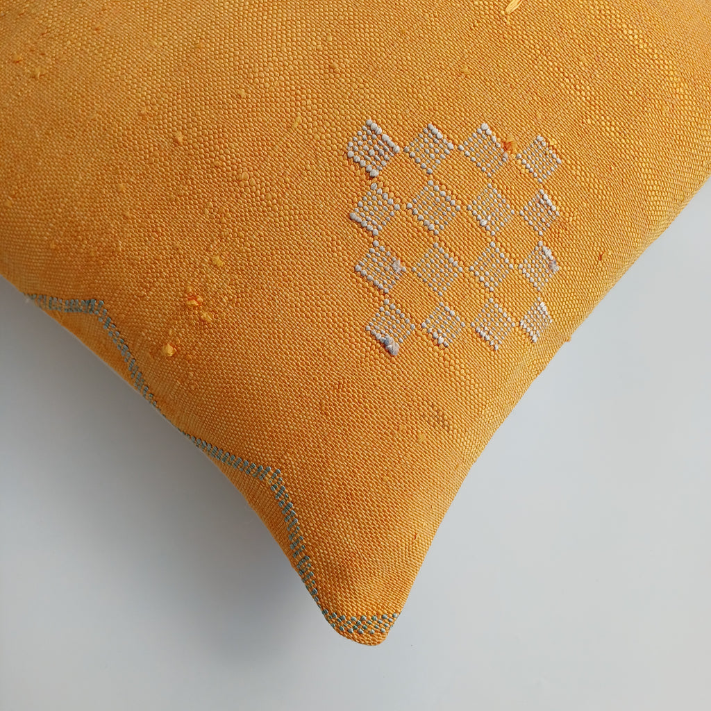 Moroccan Handmade Sunset Orange Cactus Silk Cushion Cover 20''x20'' / 50x50 CM