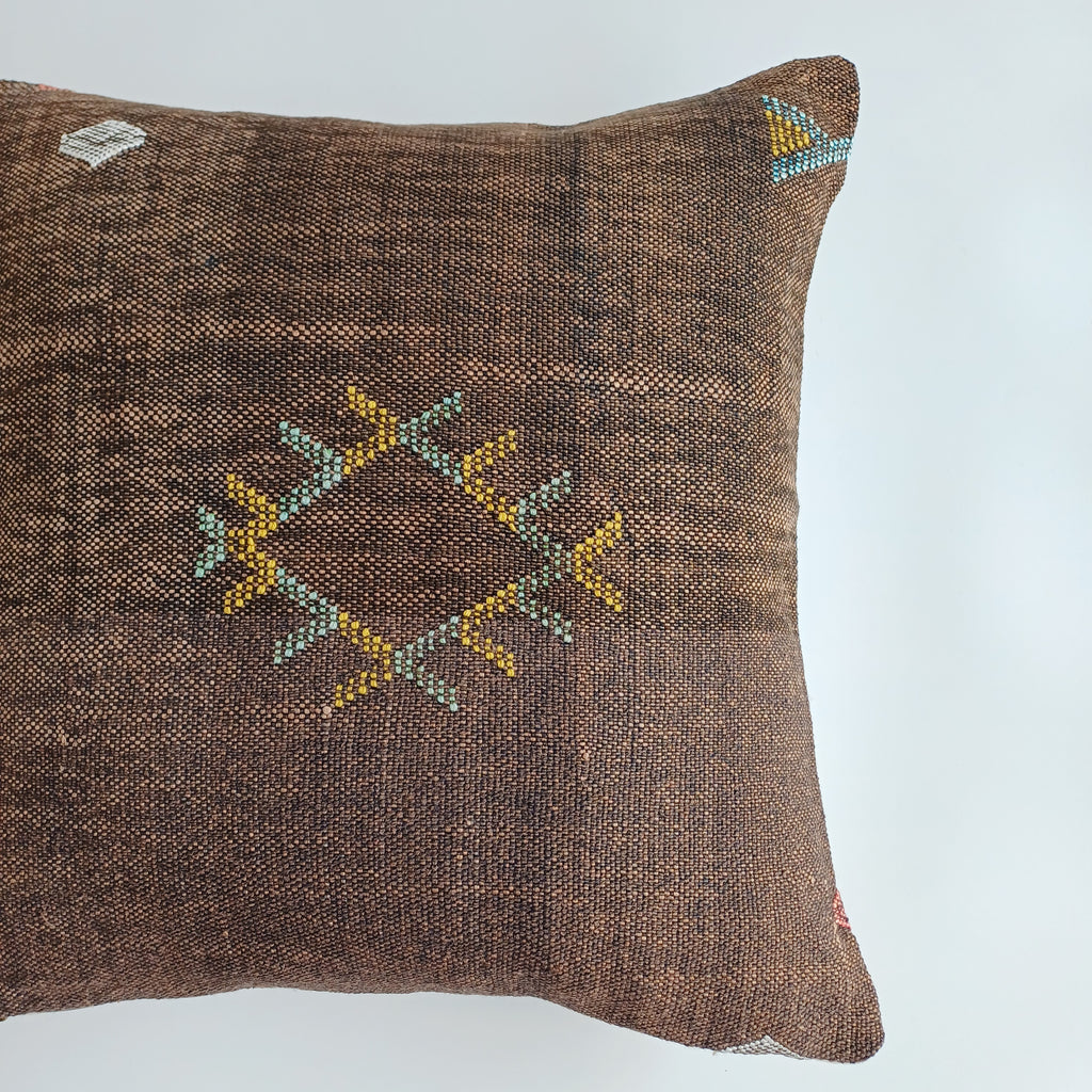 Moroccan Handmade Charcoal Brown Cactus Silk Cushion Cover 19''x19'' / 47x48 CM