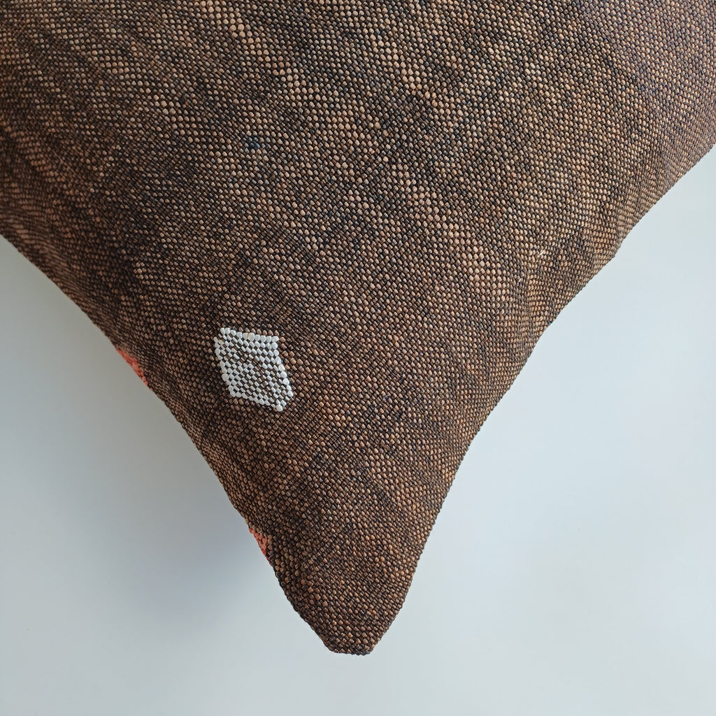 Moroccan Handmade Charcoal Brown Cactus Silk Cushion Cover 19''x19'' / 47x48 CM