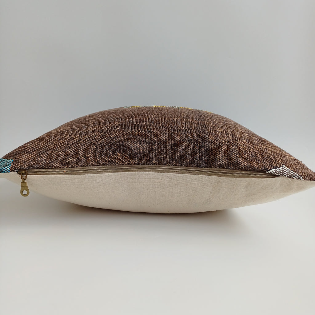 Moroccan Handmade Charcoal Brown Cactus Silk Cushion Cover 19''x19'' / 47x48 CM