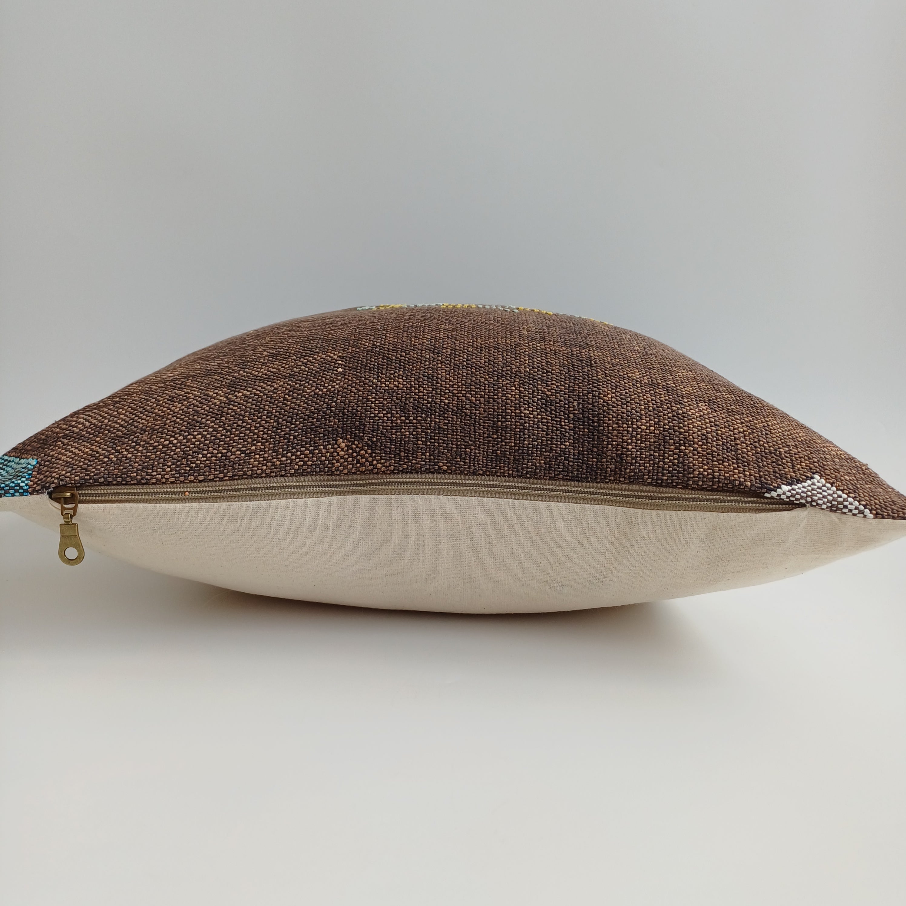 Moroccan Handmade Charcoal Brown Cactus Silk Cushion Cover 19''x19'' / 47x48 CM