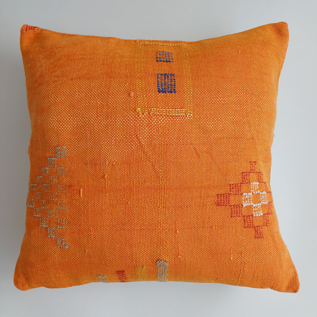Moroccan Handmade Sunset Orange Cactus Silk Cushion Cover 20''x20'' / 50x50 CM