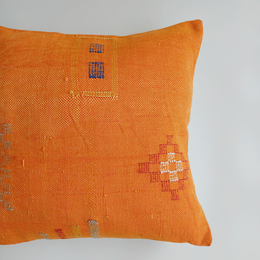 Moroccan Handmade Sunset Orange Cactus Silk Cushion Cover 20''x20'' / 50x50 CM
