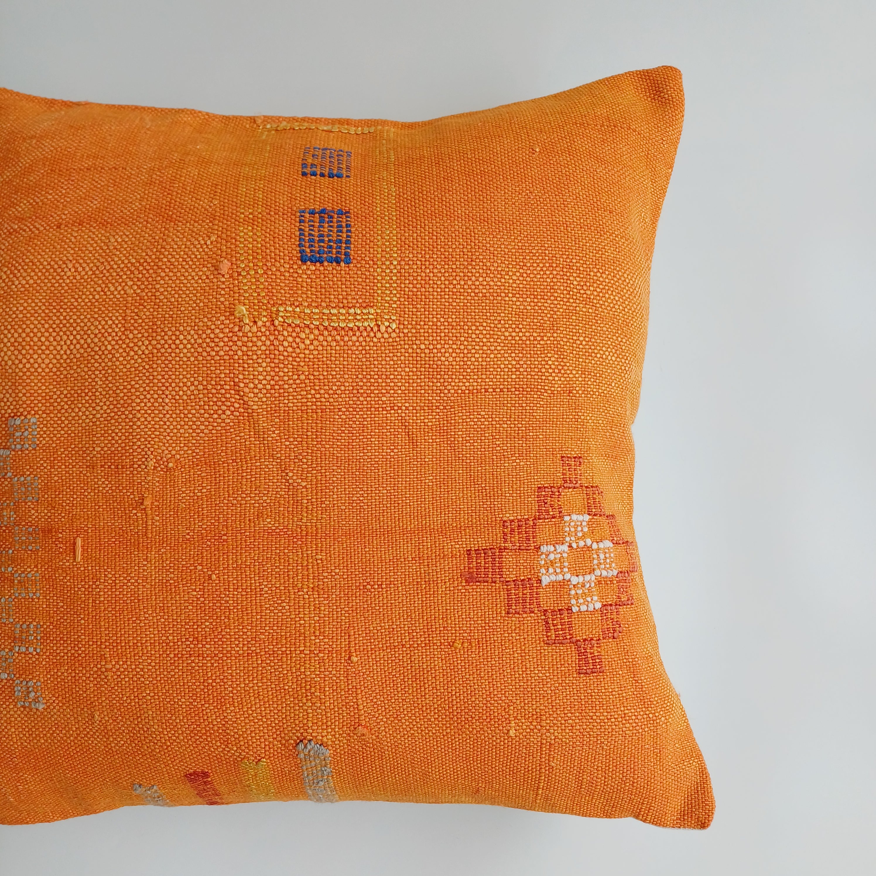 Moroccan Handmade Sunset Orange Cactus Silk Cushion Cover 20''x20'' / 50x50 CM