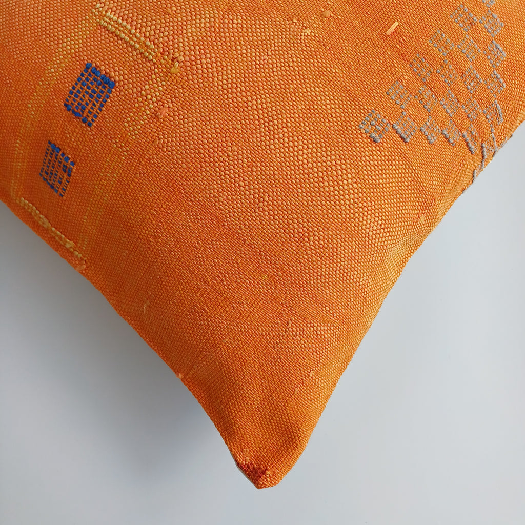 Moroccan Handmade Sunset Orange Cactus Silk Cushion Cover 20''x20'' / 50x50 CM