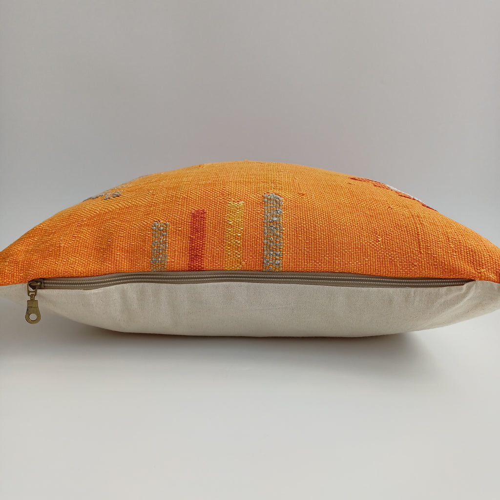 Moroccan Handmade Sunset Orange Cactus Silk Cushion Cover 20''x20'' / 50x50 CM