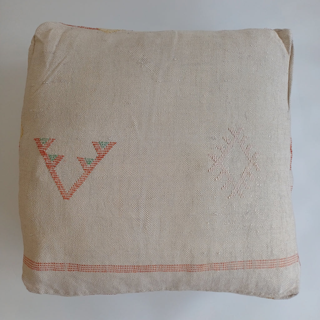 Handmade Moroccan Oatmeal Cactus Silk Pouf 60x60x20 CM