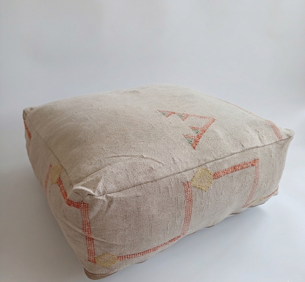 Handmade Moroccan Oatmeal Cactus Silk Pouf 60x60x20 CM