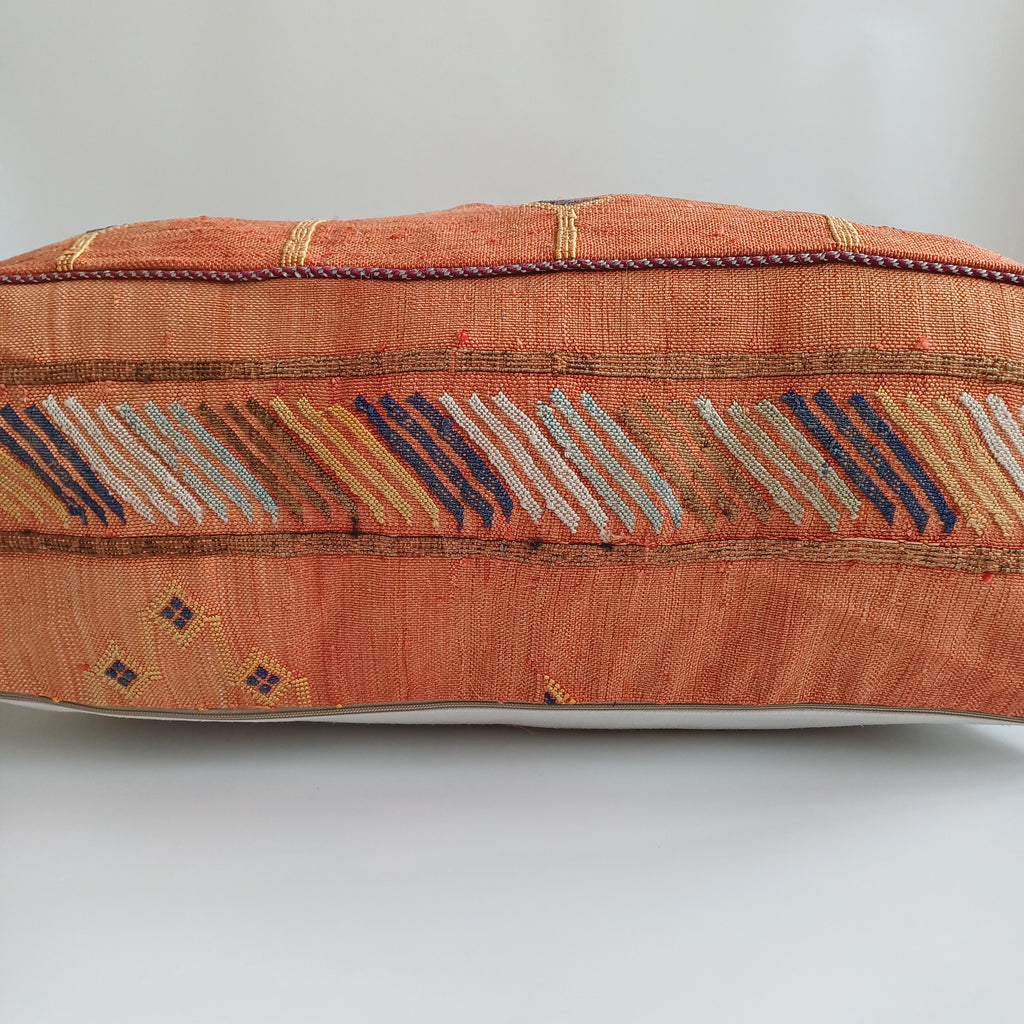 Handmade Moroccan Burnt Orange Cactus Silk Pouf 60x60x20 CM