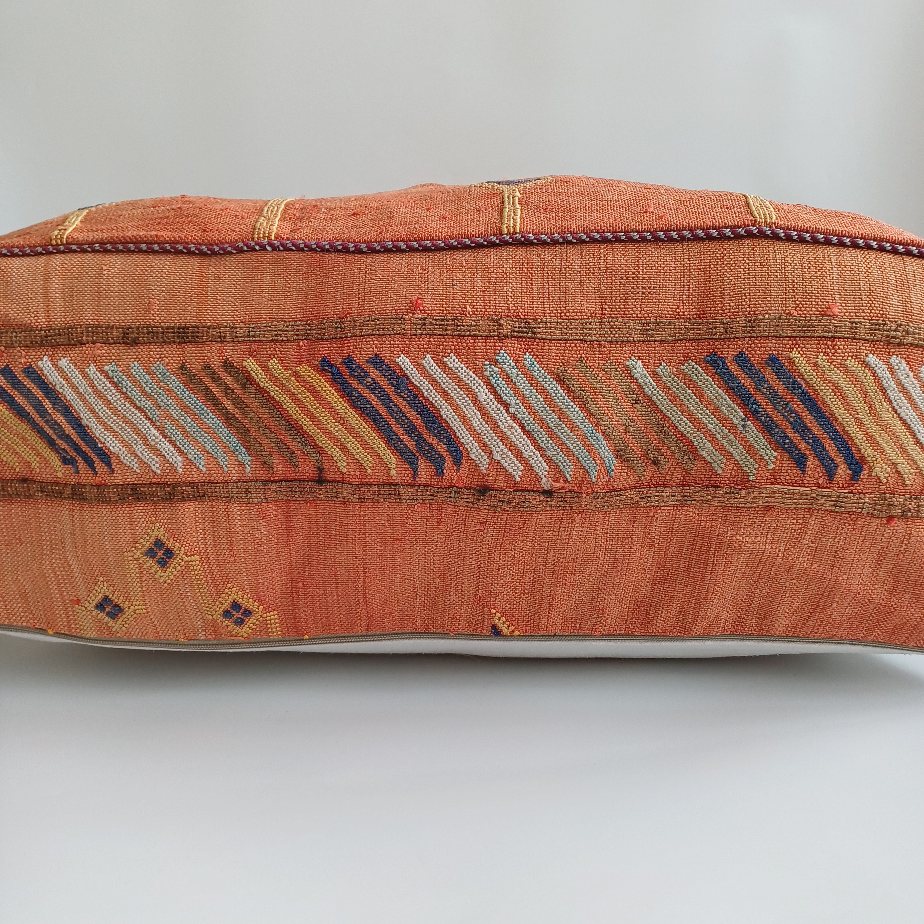 Handmade Moroccan Burnt Orange Cactus Silk Pouf 60x60x20 CM