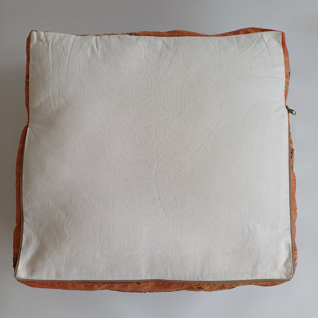 Handmade Moroccan Burnt Orange Cactus Silk Pouf 60x60x20 CM