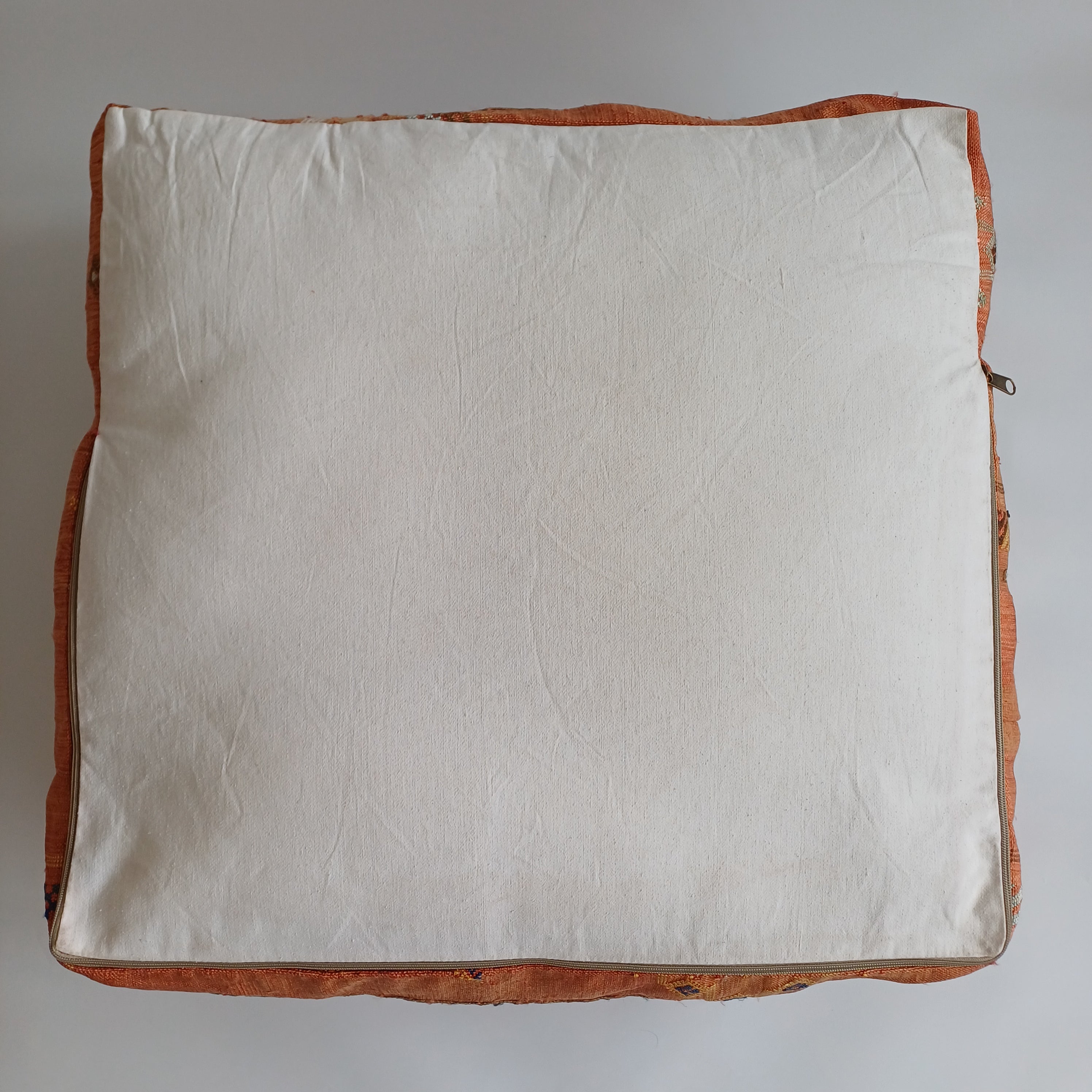Handmade Moroccan Burnt Orange Cactus Silk Pouf 60x60x20 CM