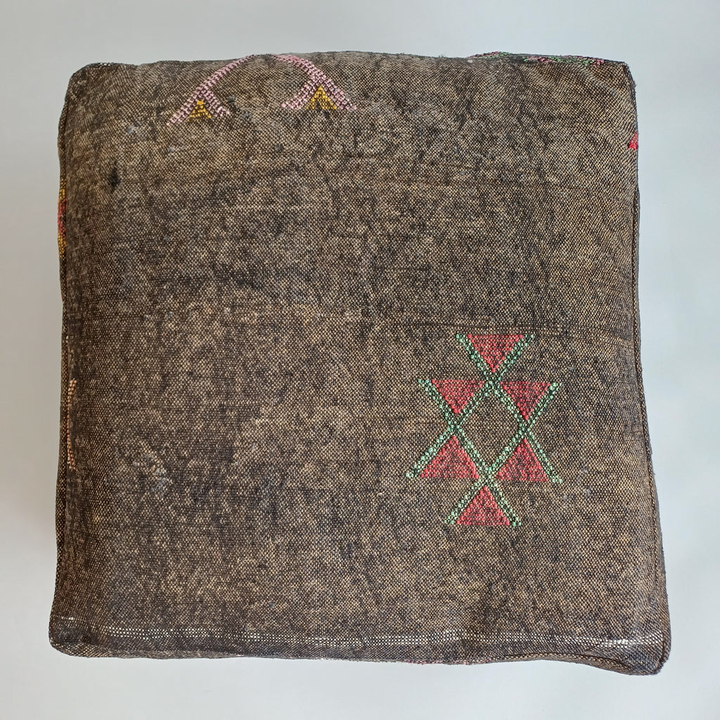 Handmade Moroccan Mushroom Brown Cactus Silk Pouf 58x58x18 CM