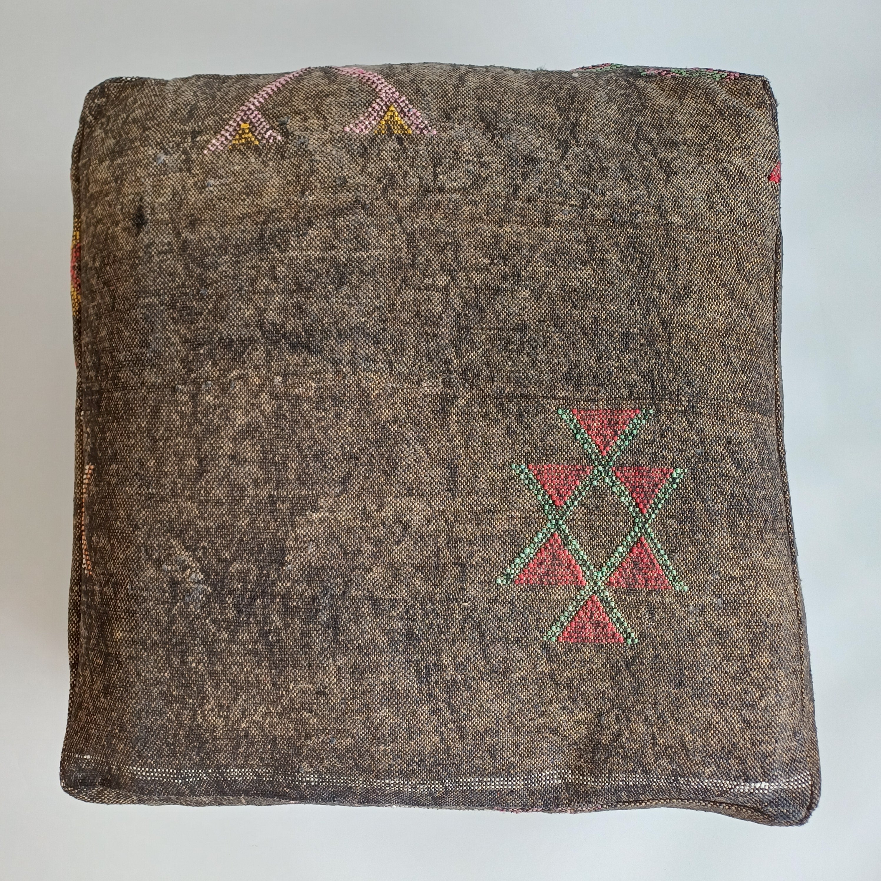 Handmade Moroccan Mushroom Brown Cactus Silk Pouf 58x58x18 CM