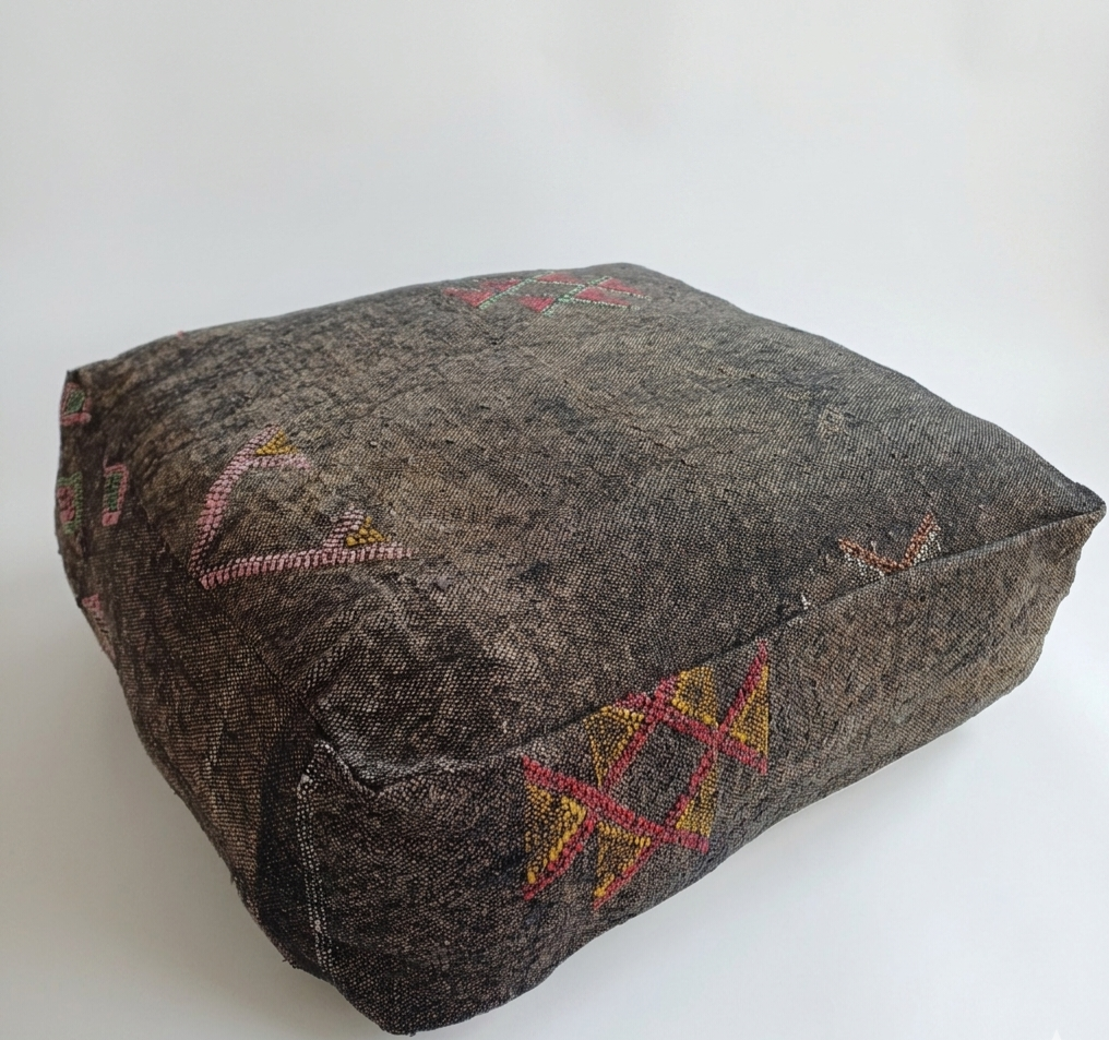 Handmade Moroccan Mushroom Brown Cactus Silk Pouf 58x58x18 CM