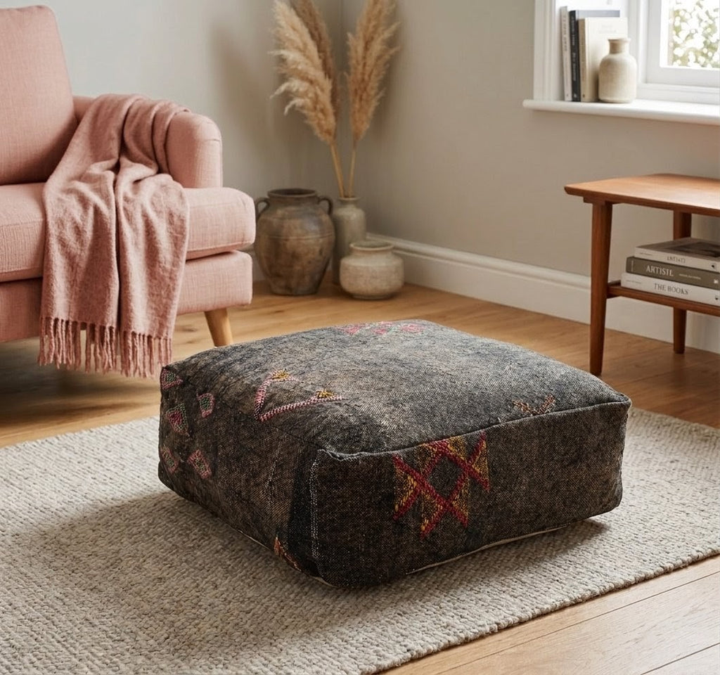 Handmade Moroccan Mushroom Brown Cactus Silk Pouf 58x58x18 CM