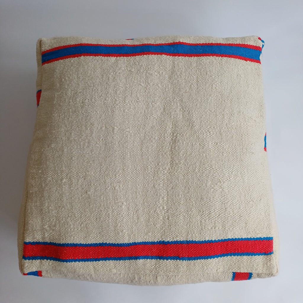 Handmade Moroccan Creamy White Kilim Pouf 60x60x21 CM
