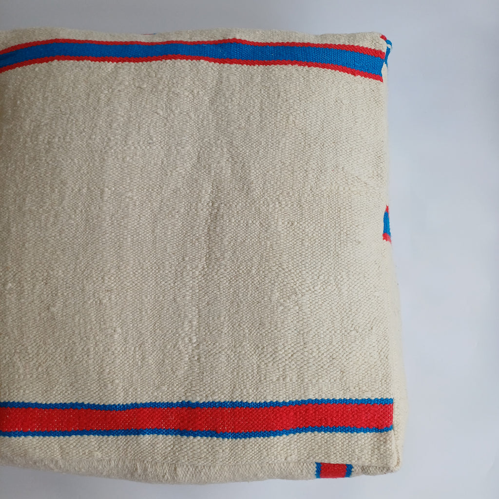 Handmade Moroccan Creamy White Kilim Pouf 60x60x21 CM