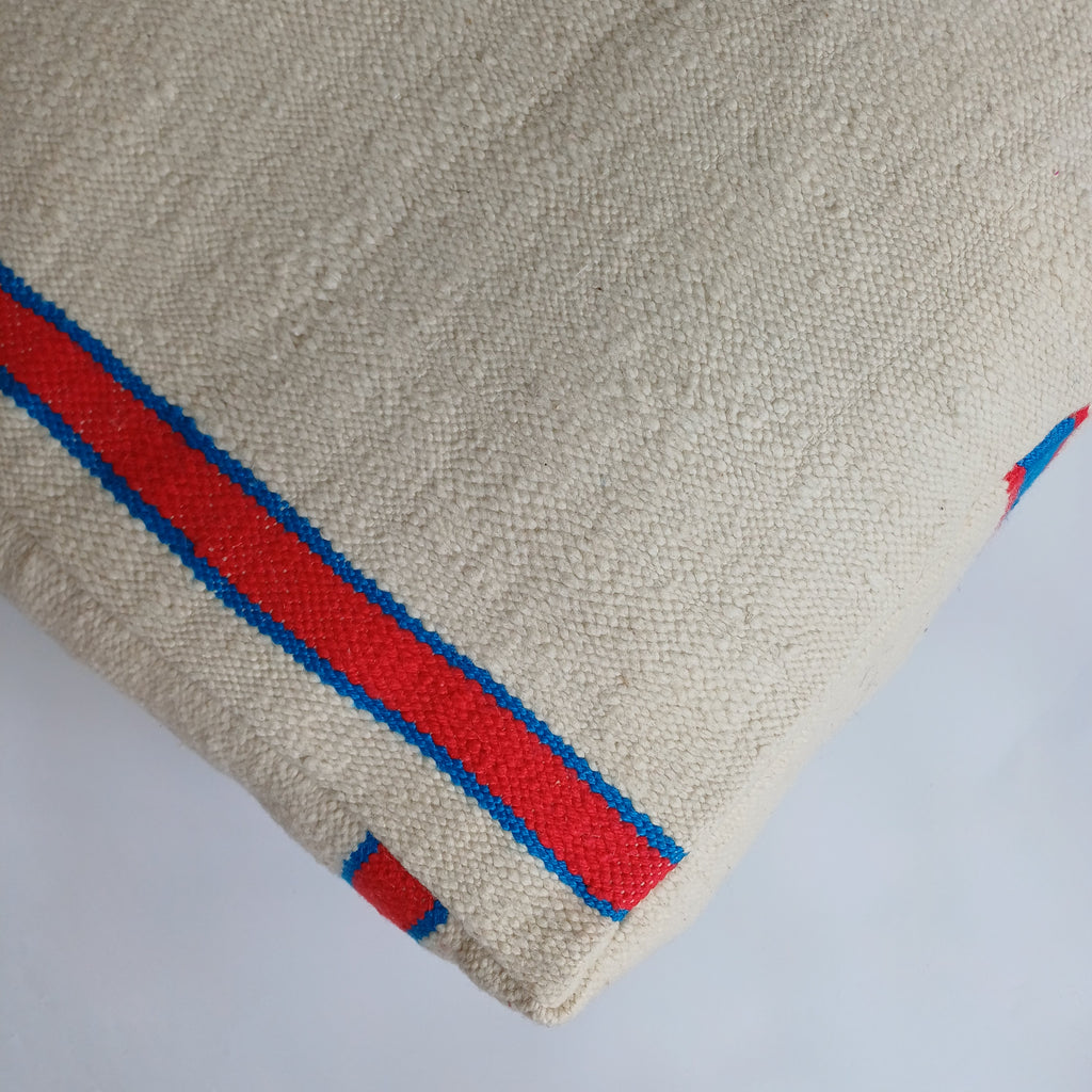 Handmade Moroccan Creamy White Kilim Pouf 60x60x21 CM