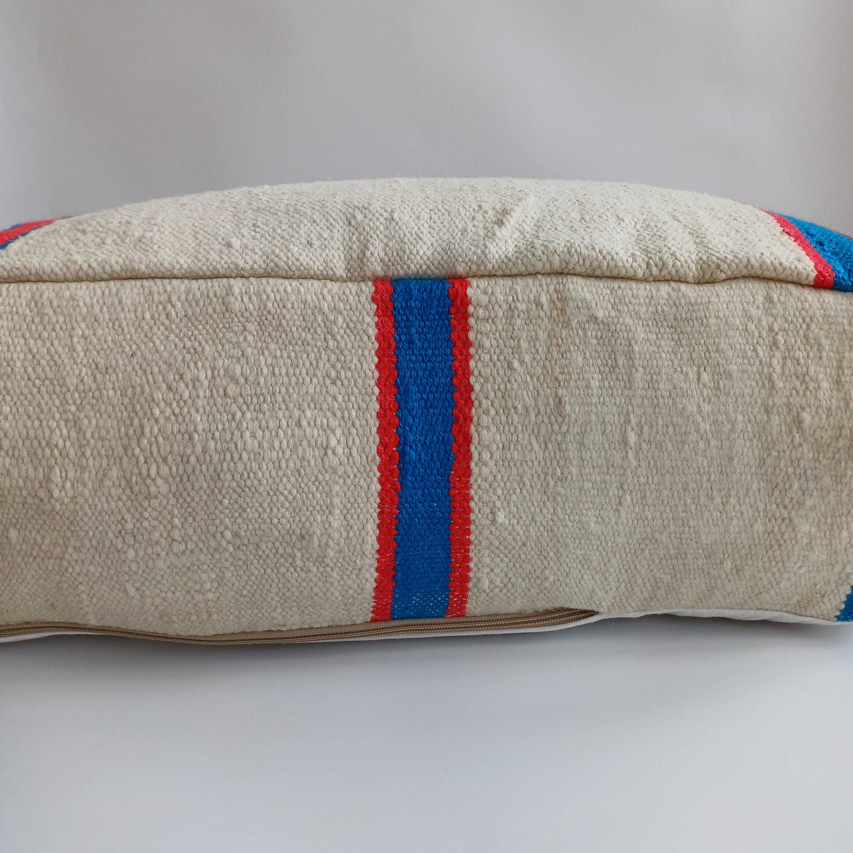 Handmade Moroccan Creamy White Kilim Pouf 60x60x21 CM