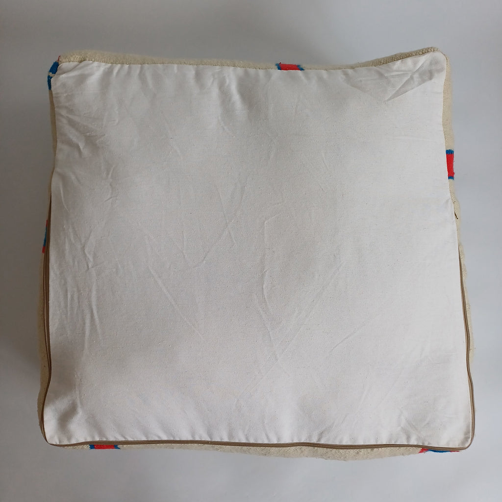 Handmade Moroccan Creamy White Kilim Pouf 60x60x21 CM