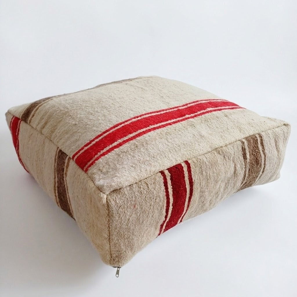 Handmade Moroccan Multicoloured Kilim Pouf 60x60x20 CM