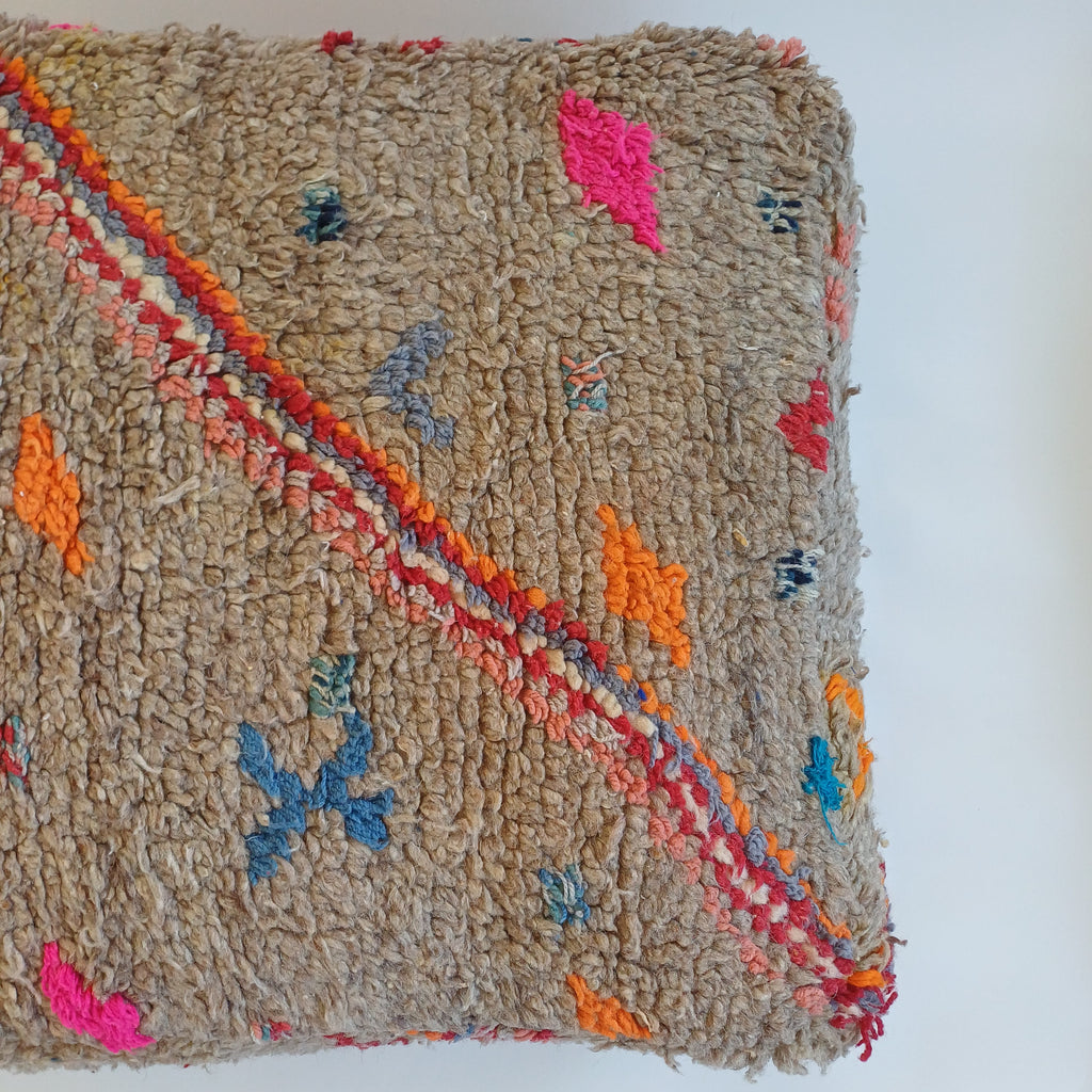 Authentic Vintage Berber Handmade Moroccan Multicoloured Wool Pouf 60x60x20 CM