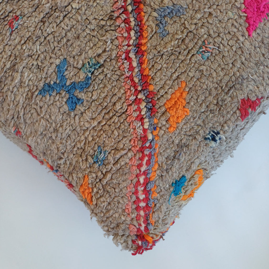 Authentic Vintage Berber Handmade Moroccan Multicoloured Wool Pouf 60x60x20 CM