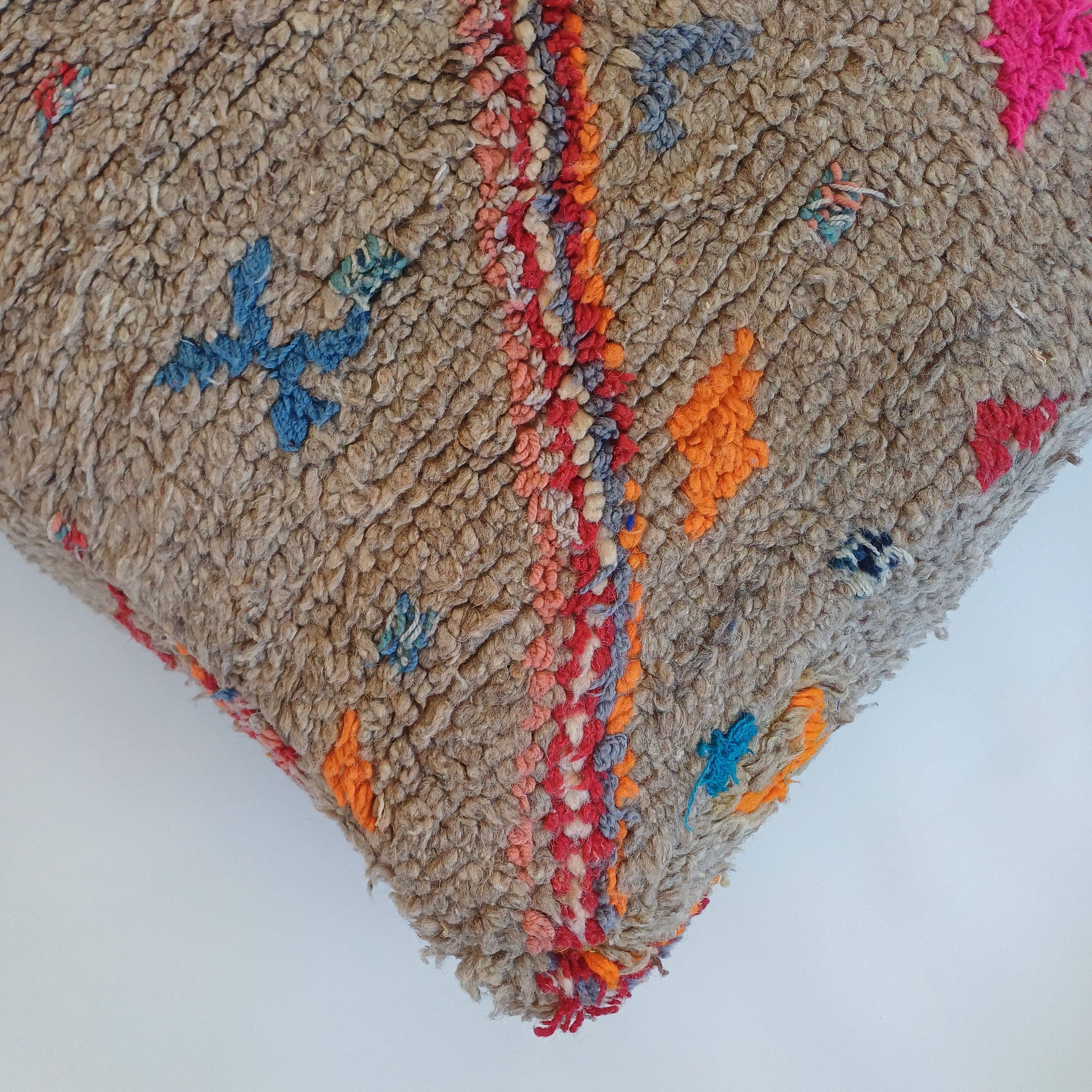Authentic Vintage Berber Handmade Moroccan Multicoloured Wool Pouf 60x60x20 CM