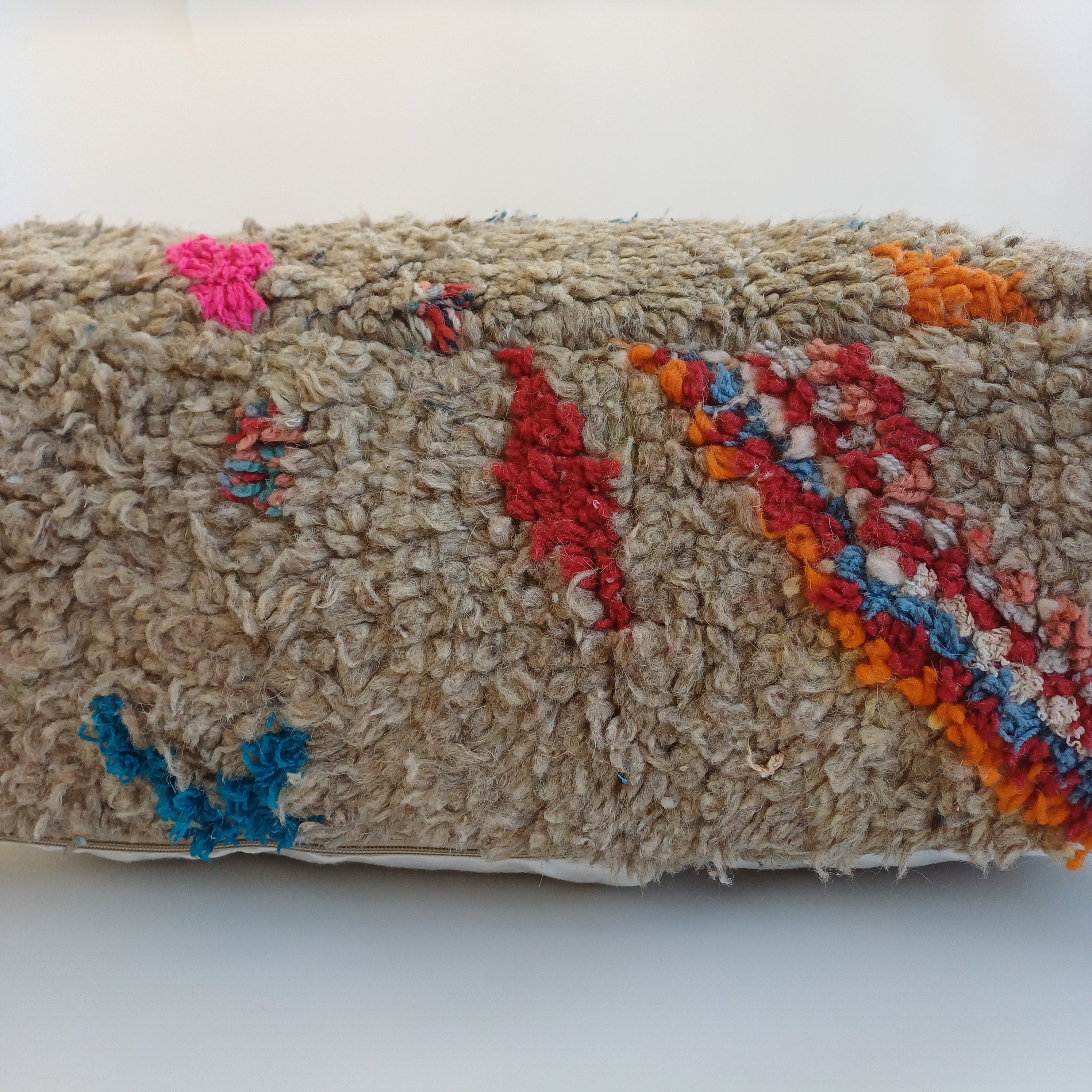 Authentic Vintage Berber Handmade Moroccan Multicoloured Wool Pouf 60x60x20 CM