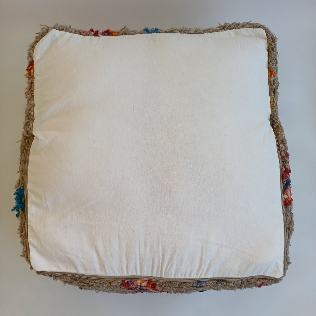 Authentic Vintage Berber Handmade Moroccan Multicoloured Wool Pouf 60x60x20 CM