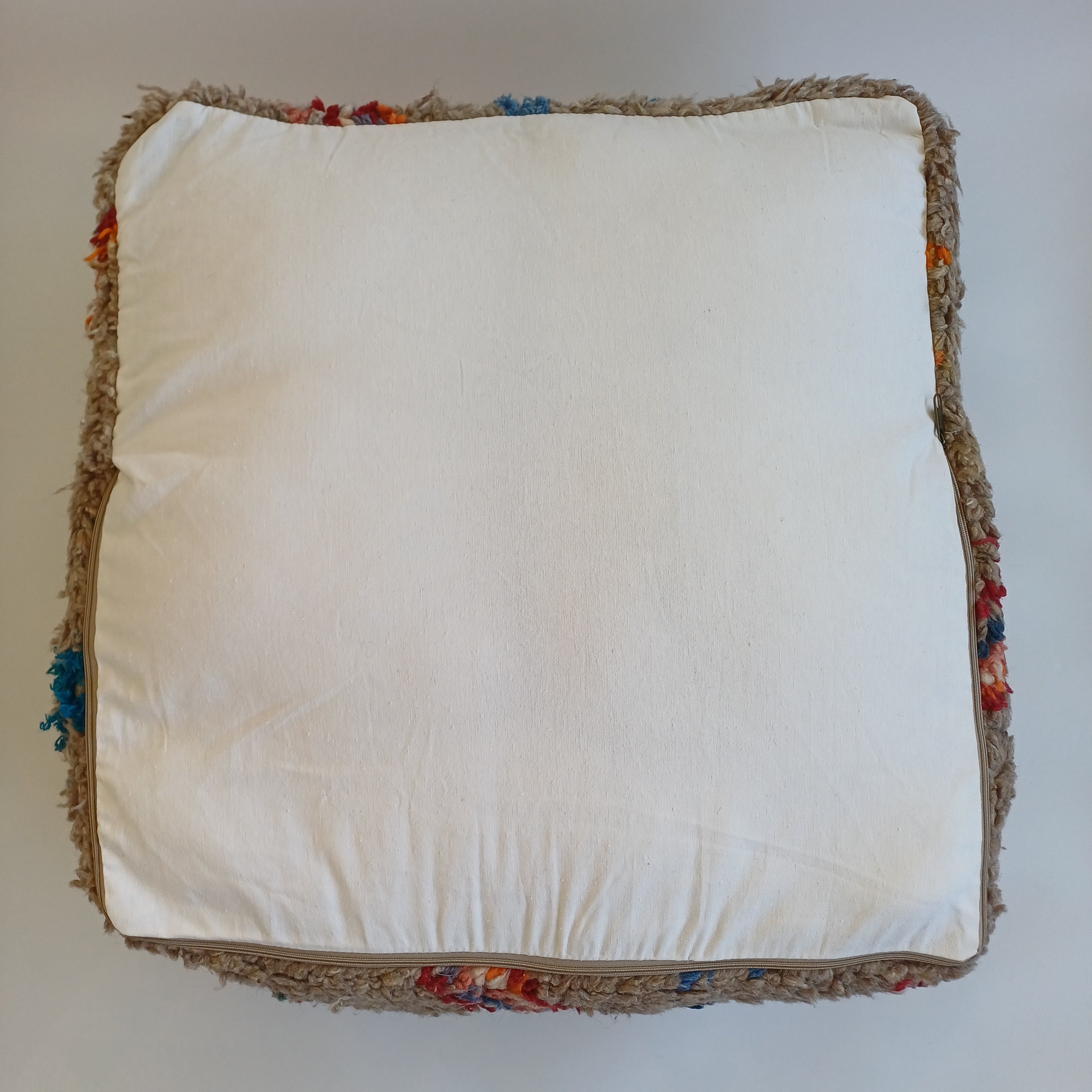 Authentic Vintage Berber Handmade Moroccan Multicoloured Wool Pouf 60x60x20 CM