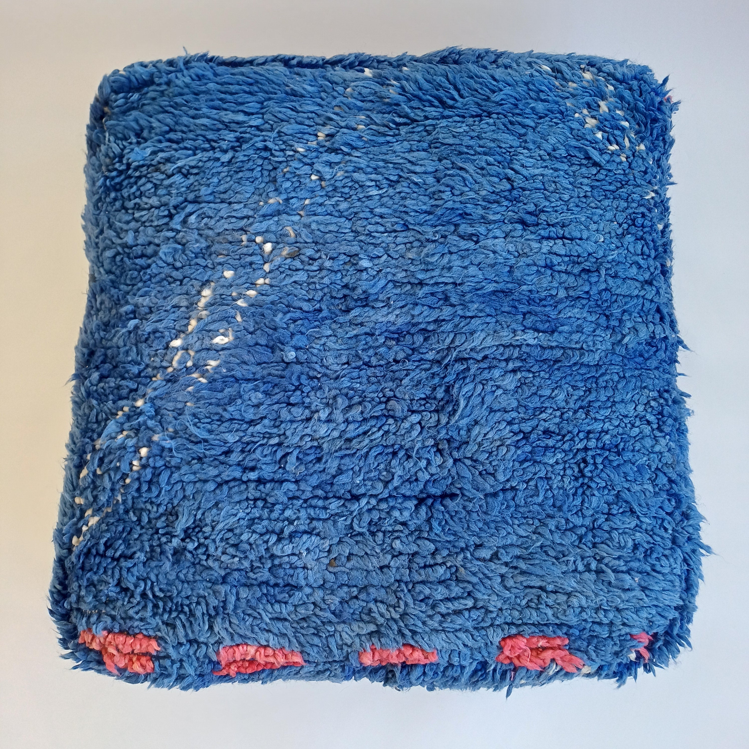 Authentic Vintage Berber Handmade Moroccan Deep Blue Wool Pouf 60x60x20 CM