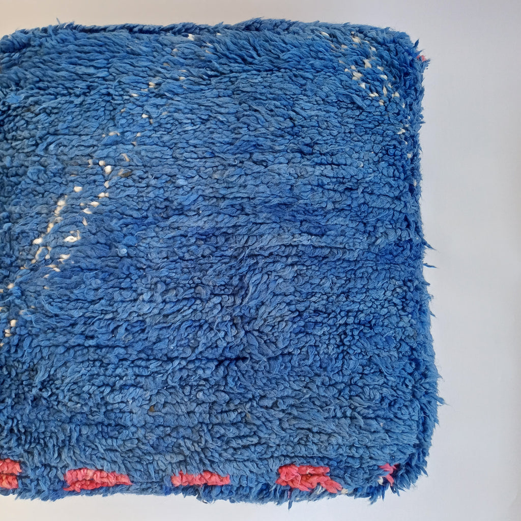 Authentic Vintage Berber Handmade Moroccan Deep Blue Wool Pouf 60x60x20 CM