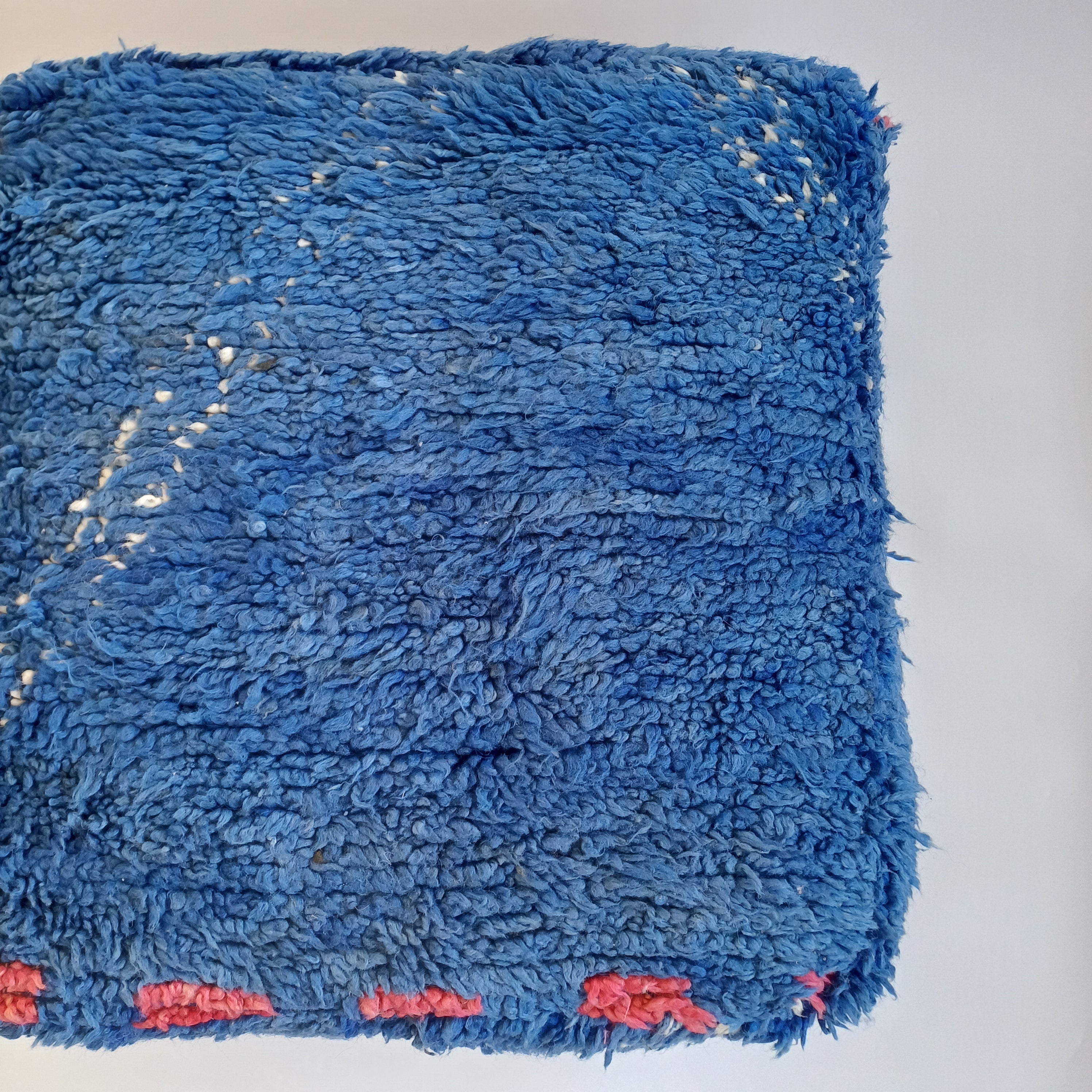 Authentic Vintage Berber Handmade Moroccan Deep Blue Wool Pouf 60x60x20 CM