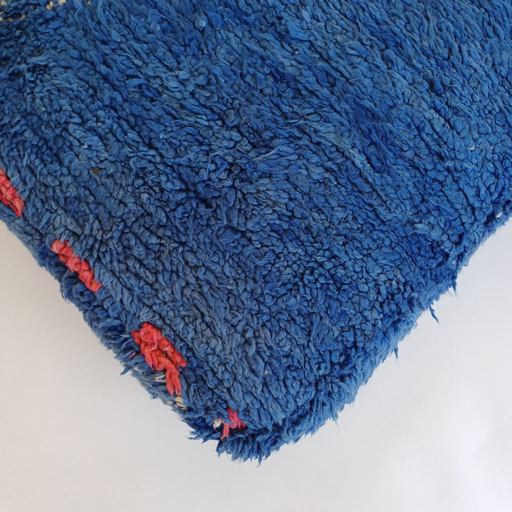 Authentic Vintage Berber Handmade Moroccan Deep Blue Wool Pouf 60x60x20 CM