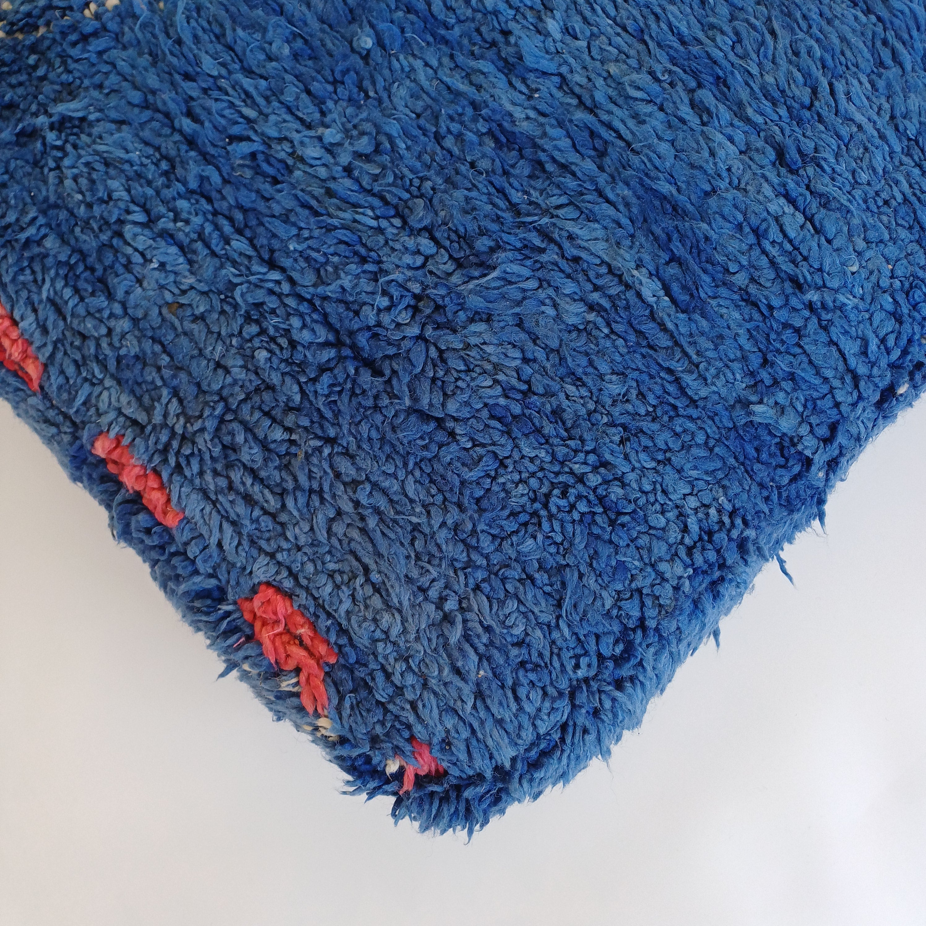 Authentic Vintage Berber Handmade Moroccan Deep Blue Wool Pouf 60x60x20 CM