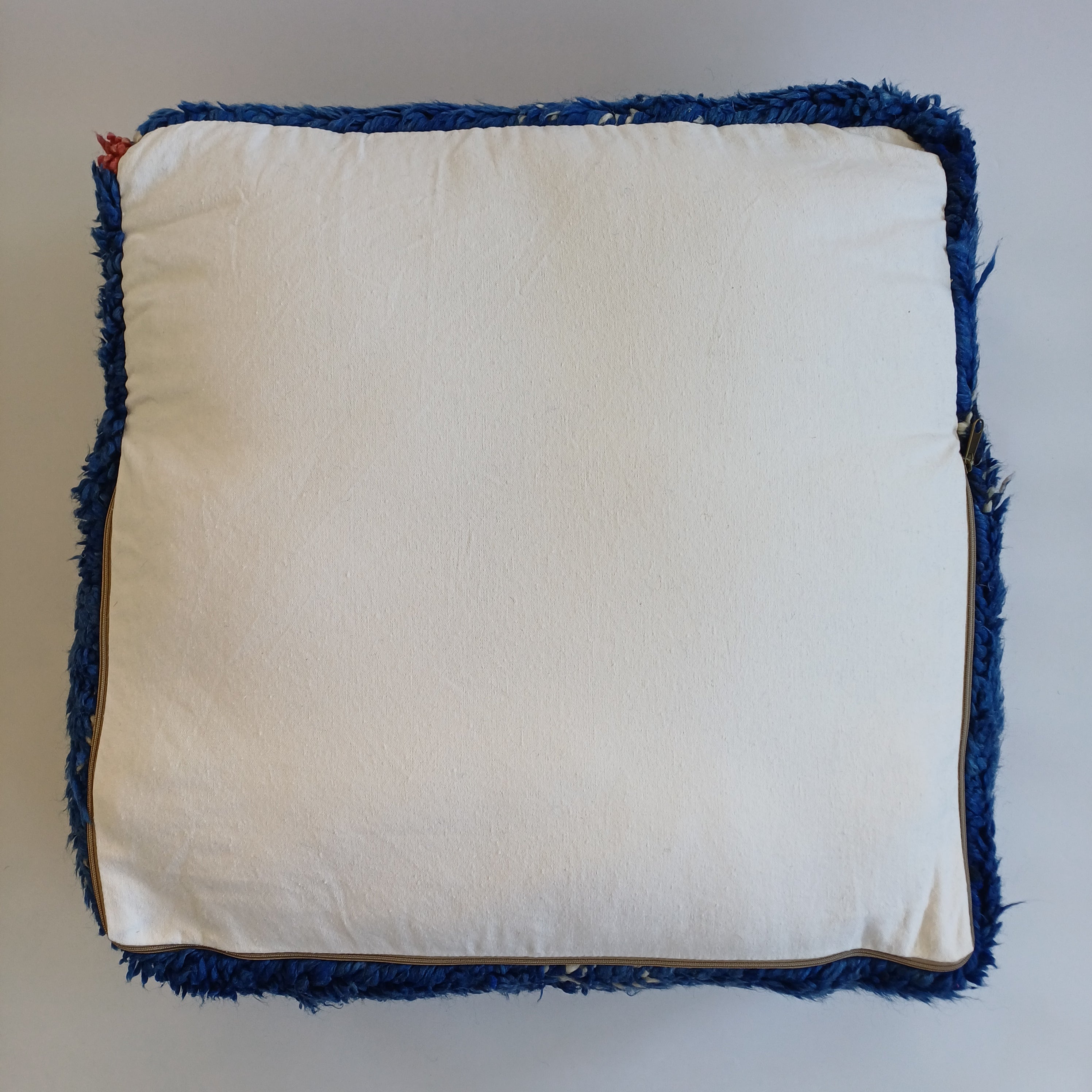 Authentic Vintage Berber Handmade Moroccan Deep Blue Wool Pouf 60x60x20 CM