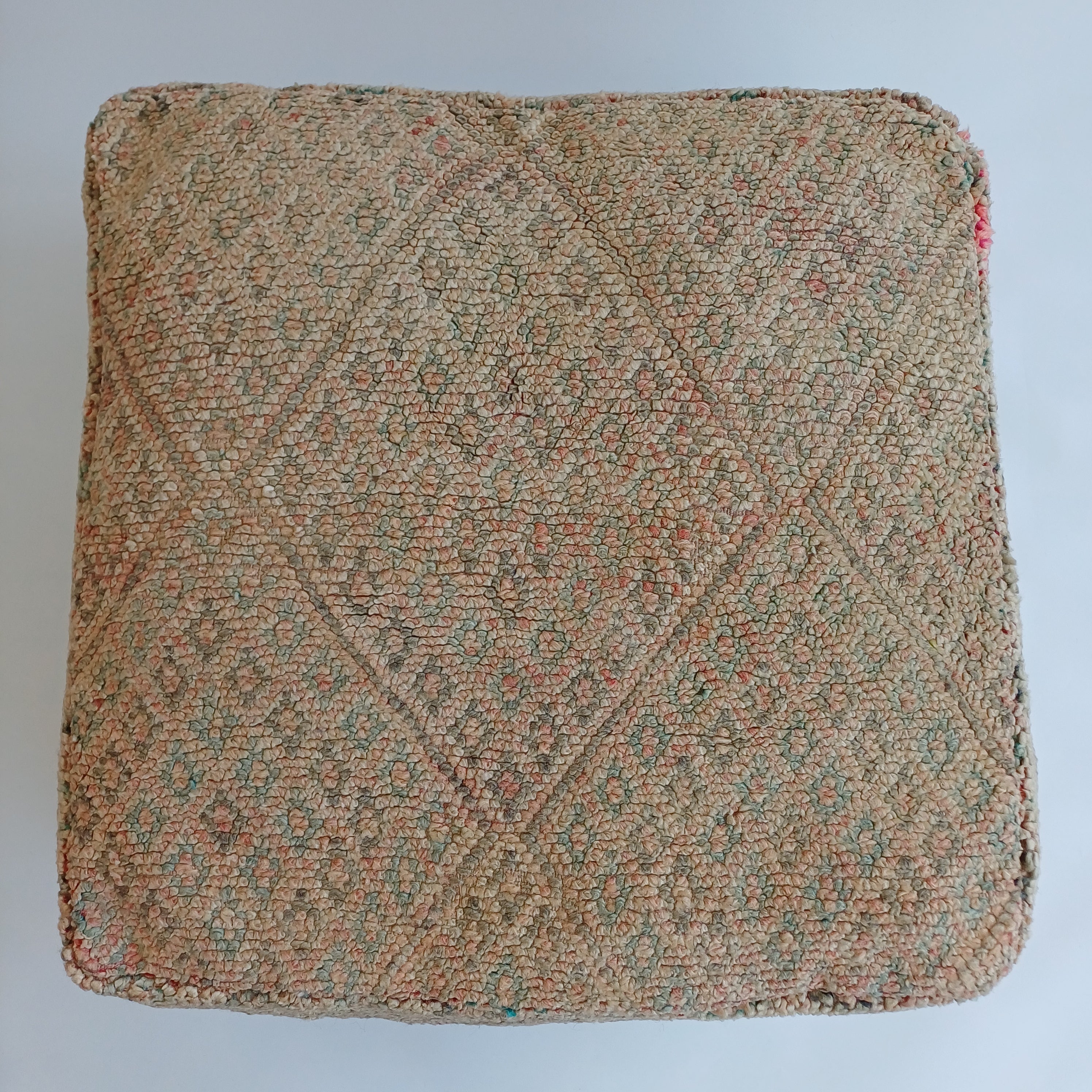 Authentic Vintage Berber Handmade Moroccan Multicoloured Wool Pouf 60x60x20 CM
